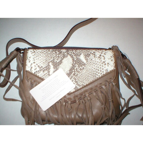 Kooba Leather Handbag Bag Brown Python Fringe Logo New Womens Cross body Snake - Picture 7 of 8